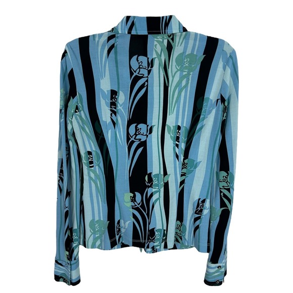 BCBG Max Azaria Y2K Floral Geometric Printed Snap Front Fitted Blouse S - Picture 5 of 5